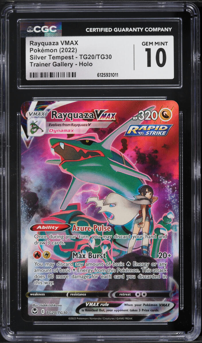 2022 Pokemon Sword & Shield Silver Tempest Full Art Rayquaza VMAX #TG20 CGC 10 GEM MINT