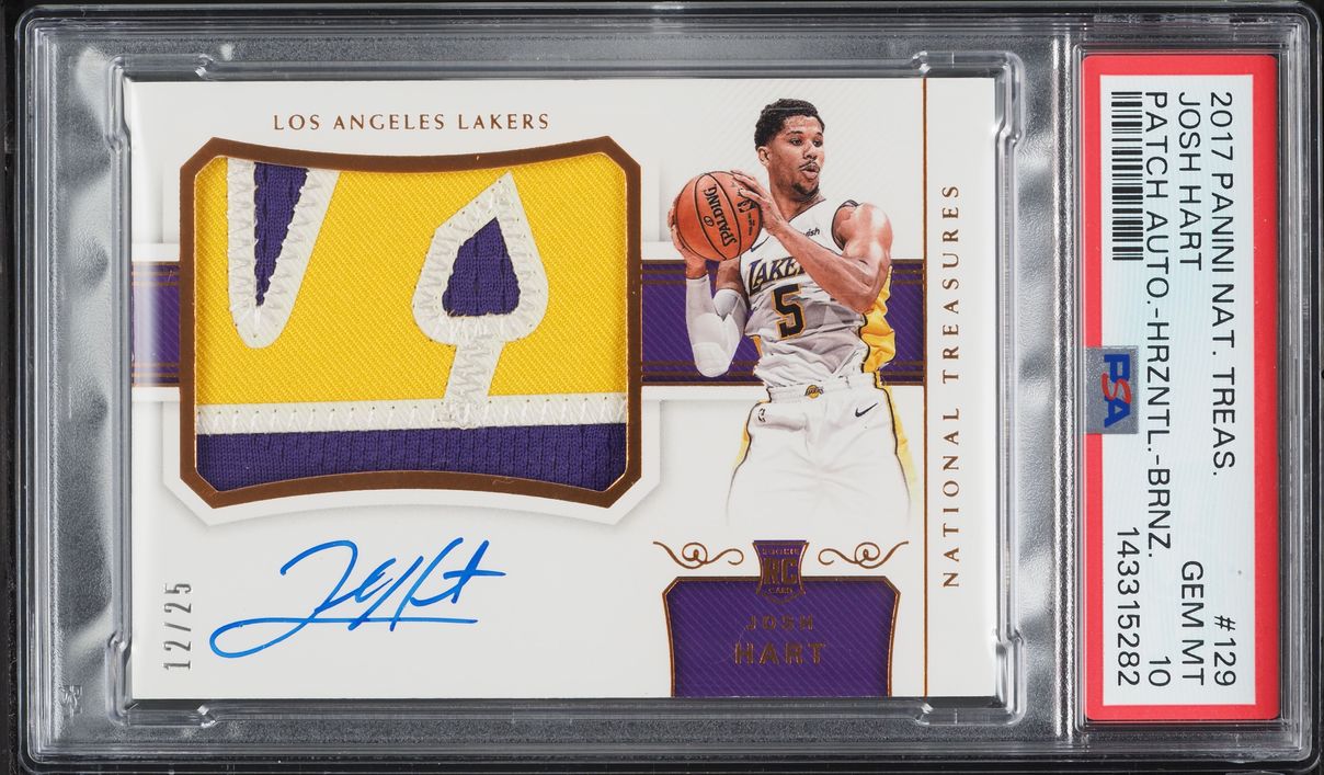2017 National Treasures Horizontal Bronze Josh Hart ROOKIE PATCH AUTO /25 #129 PSA 10 GEM MINT