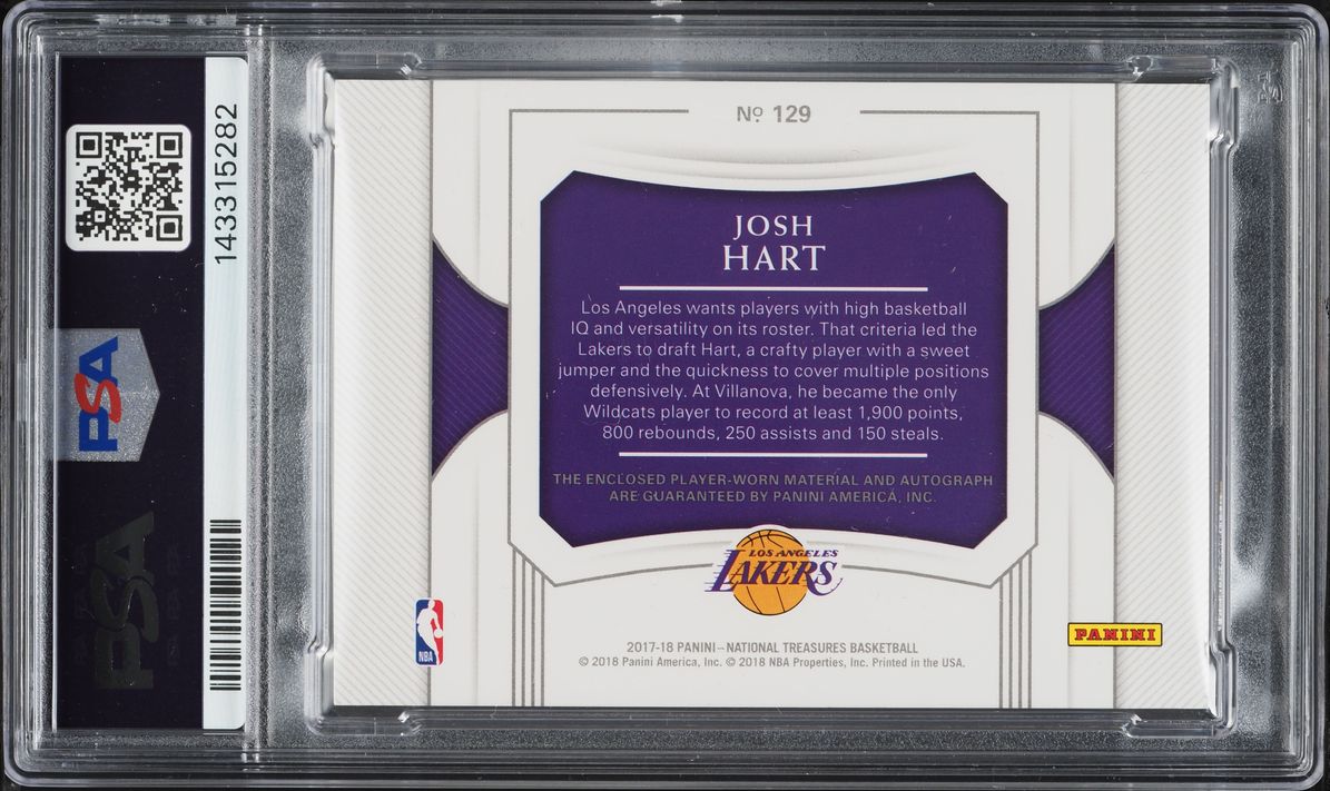2017 National Treasures Horizontal Bronze Josh Hart ROOKIE PATCH AUTO /25 #129 PSA 10 GEM MINT