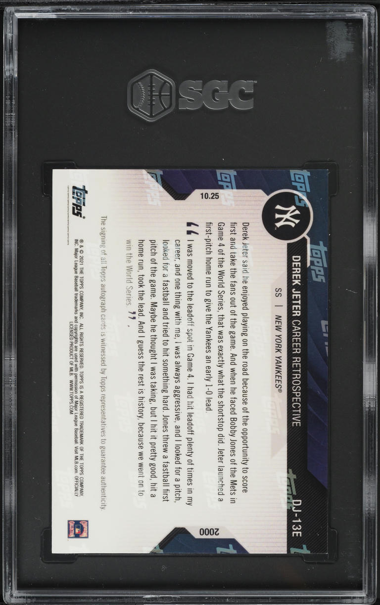 2021 Topps Now Chrome Career Retrospective Orange Derek Jeter AUTO JERSEY # 2/5 #DJ-13E SGC 9.5