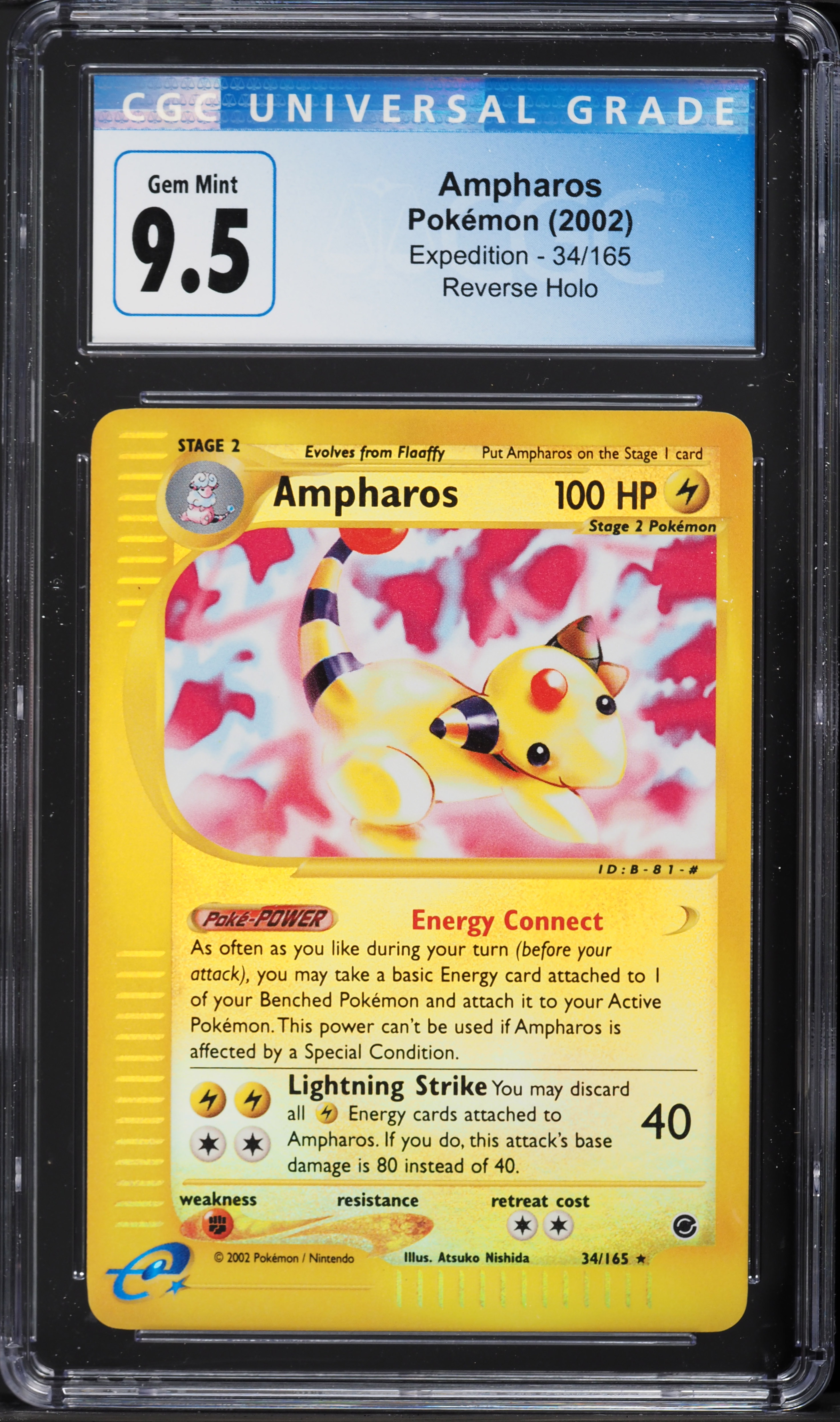 2002 Pokemon Expedition Reverse Holo Ampharos #34 CGC 9.5 GEM MINT