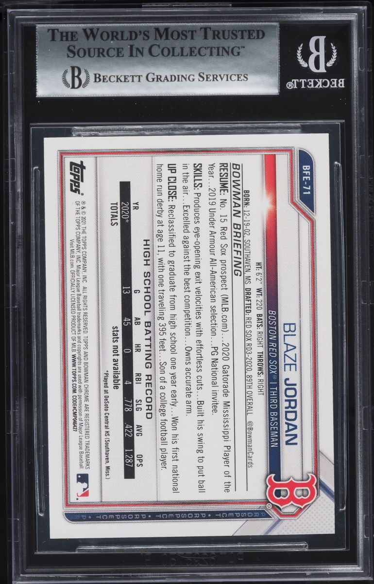 2021 Bowman 1st Edition Blaze Jordan ROOKIE #BFE-71 BGS 9 MINT