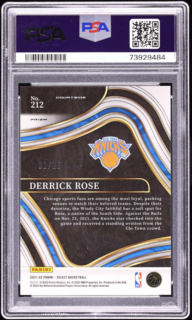 2021 Select Courtside Blue Disco Prizm Derrick Rose /25 #212 PSA 8 NM-MT