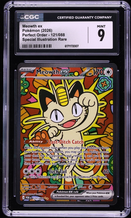 2026 Pokemon Mega Evolution Perfect Order SIR Meowth EX #121 CGC 9 MINT