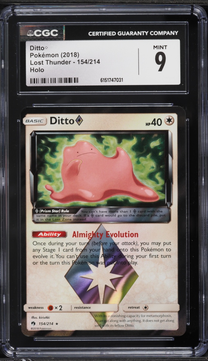 2018 Pokemon Sun & Moon Lost Thunder Holo Ditto #154 CGC 9 MINT