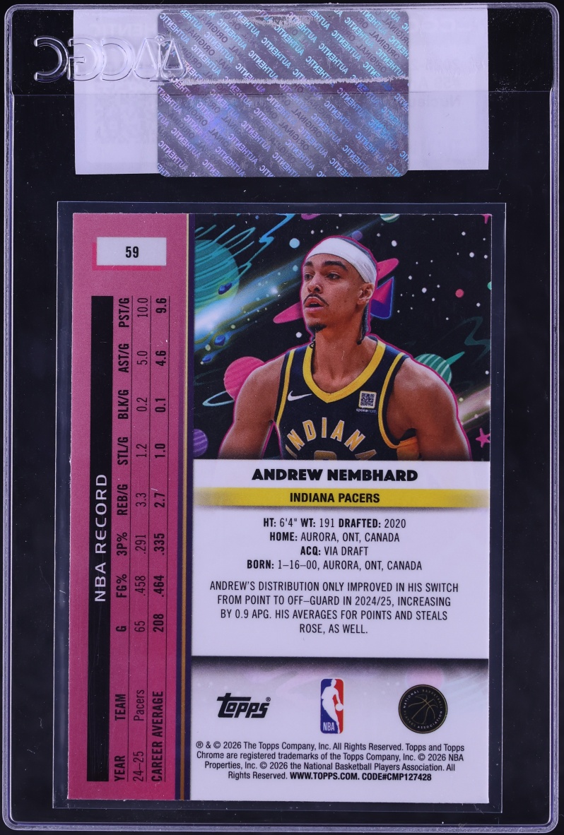 2025 Topps Chrome Cosmic Nucleus Refractor Andrew Nembhard #59 CGC AUTH