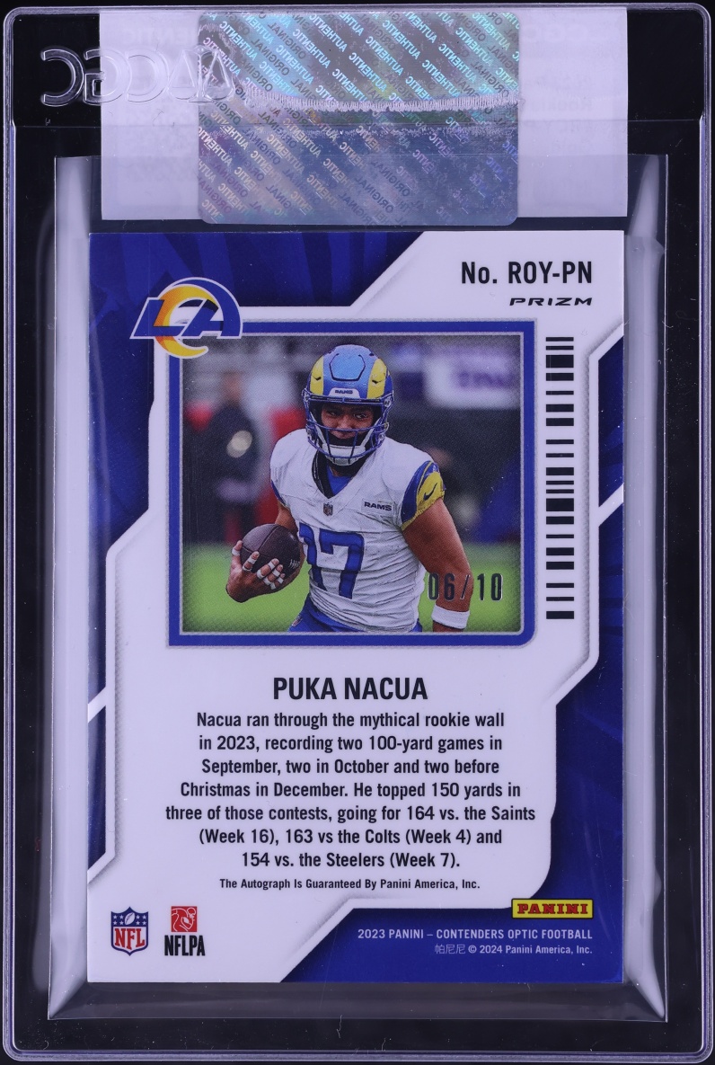 2023 Panini Contenders Optic Gold Puka Nacua ROOKIE AUTO /10 #ROY-PN CGC AUTH