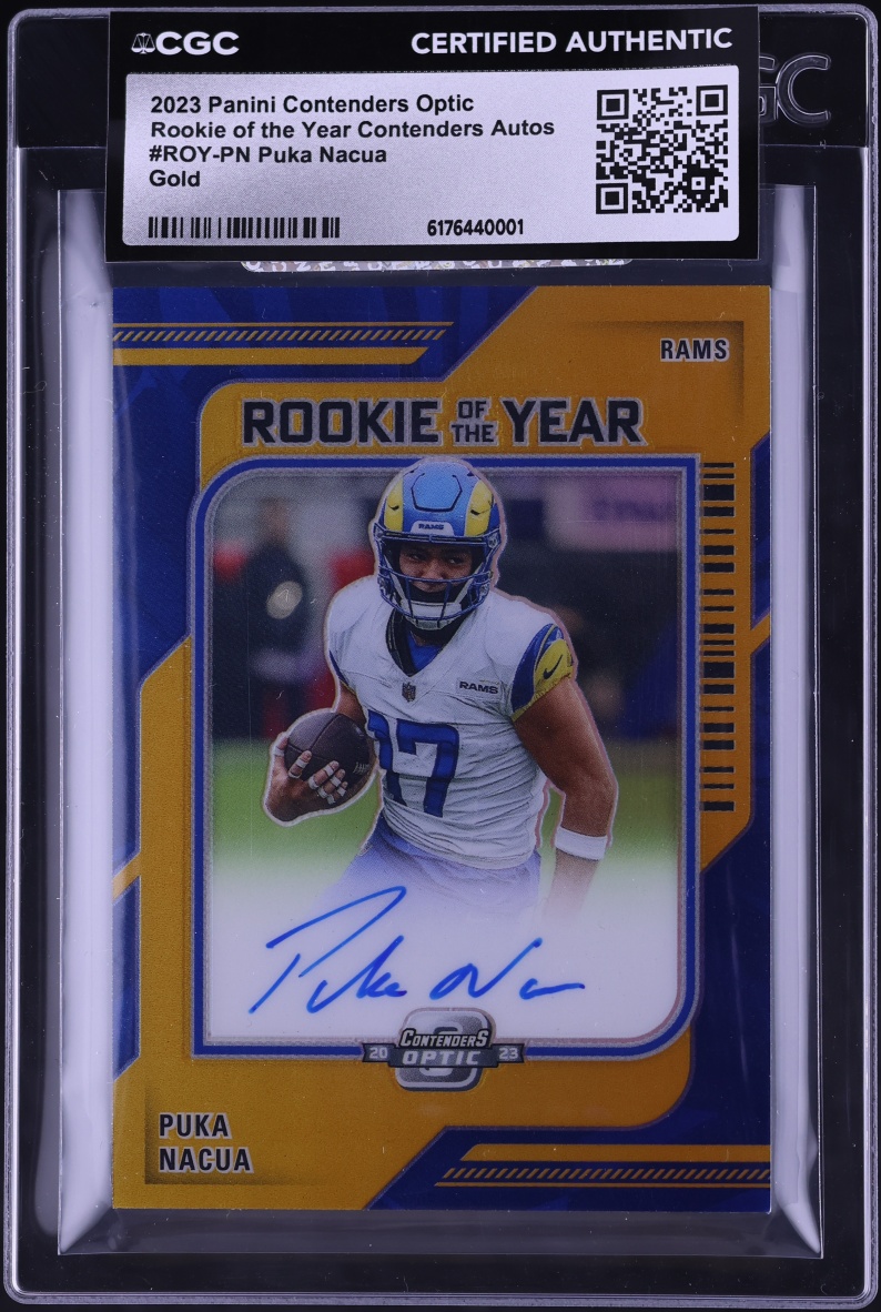 2023 Panini Contenders Optic Gold Puka Nacua ROOKIE AUTO /10 #ROY-PN CGC AUTH