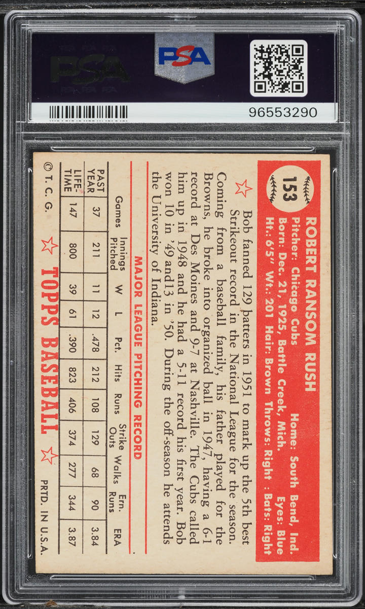 1952 Topps Bob Rush #153 PSA 8 NM-MT
