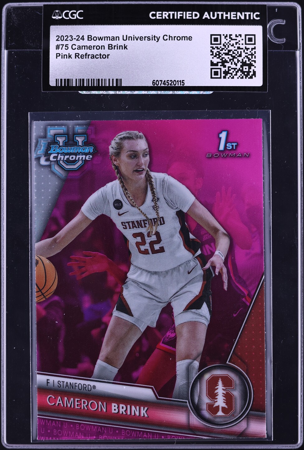 2023 Bowman Chrome University Pink Refractor Cameron Brink ROOKIE #75 CGC AUTH