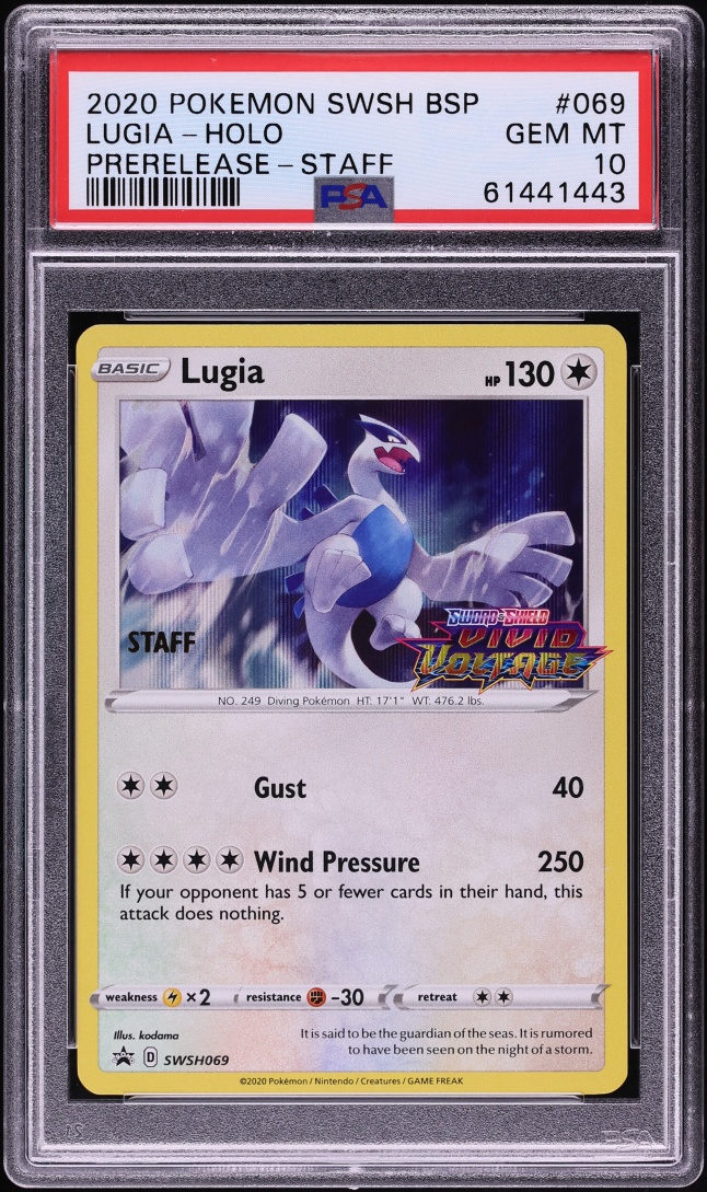 2020 Pokemon Sword & Shield Vivid Voltage Prerelease Staff Holo Lugia #69 PSA 10 GEM MINT