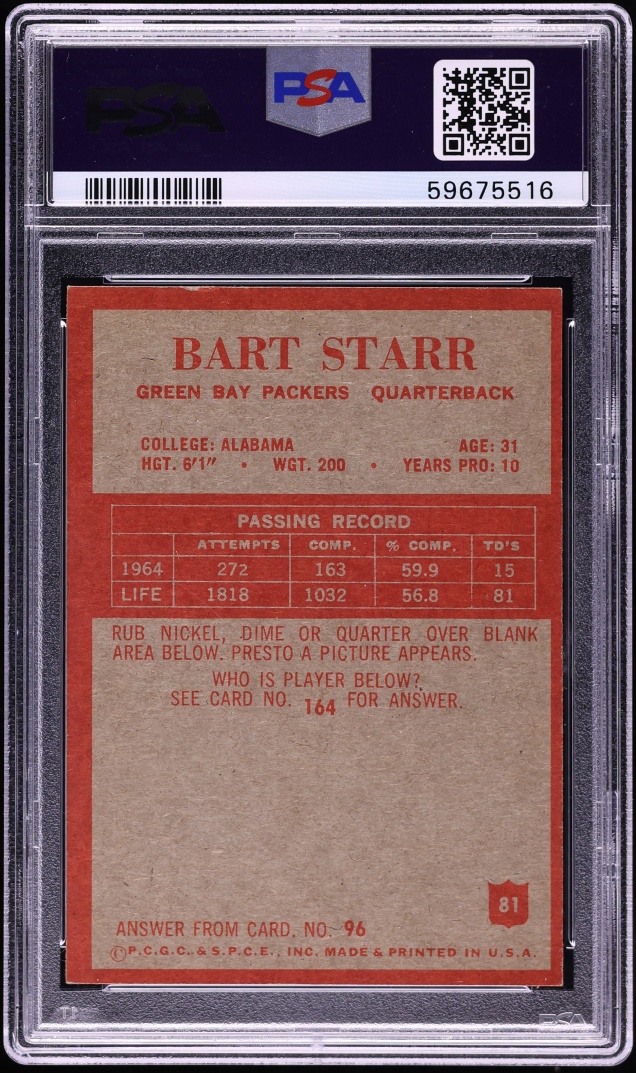 1965 Philadelphia Bart Starr #81 PSA 6 EXMT