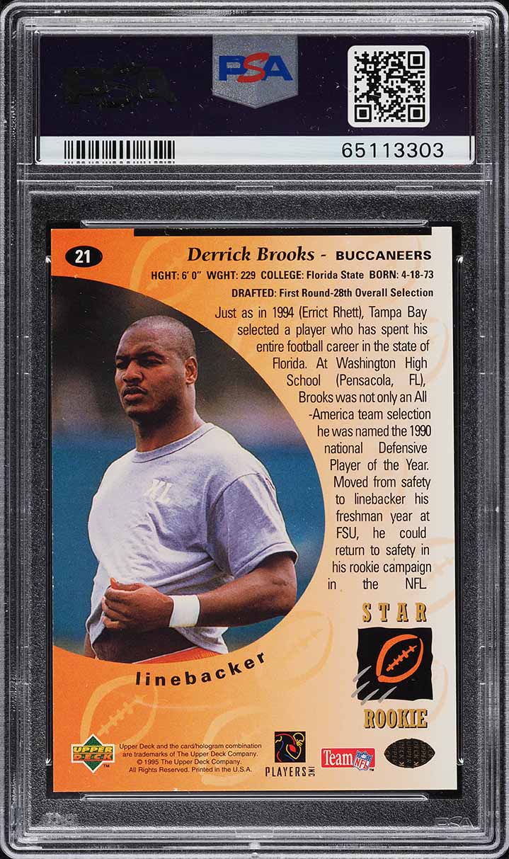 1995 Upper Deck Electric Gold Derrick Brooks ROOKIE #21 PSA 10 GEM MINT