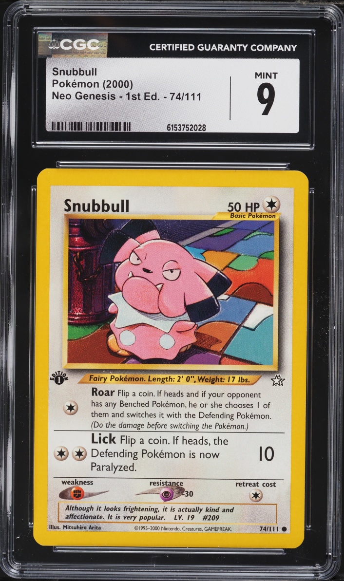 2000 Pokemon Neo Genesis 1st Edition Snubbull #74 CGC 9 MINT