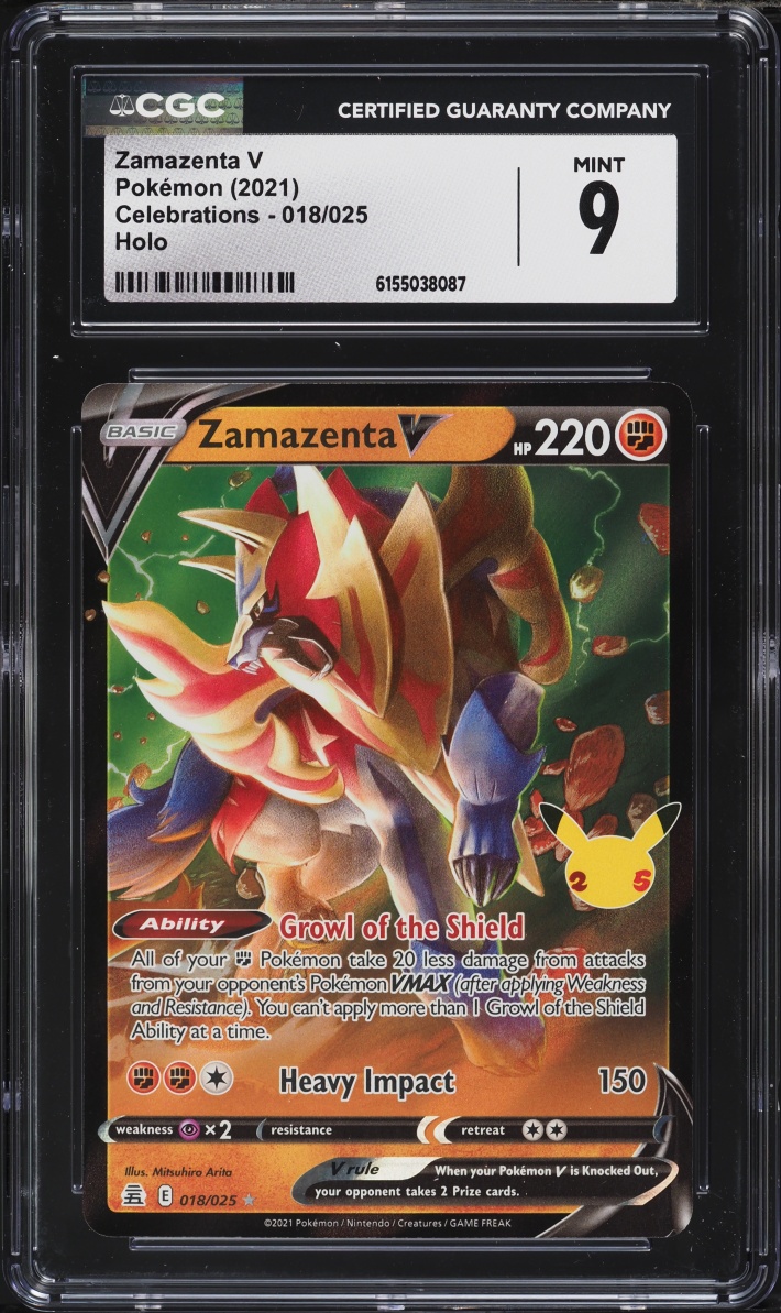 2021 Pokemon Sword & Shield Celebrations Holo Zamazenta V #18 CGC 9 MINT