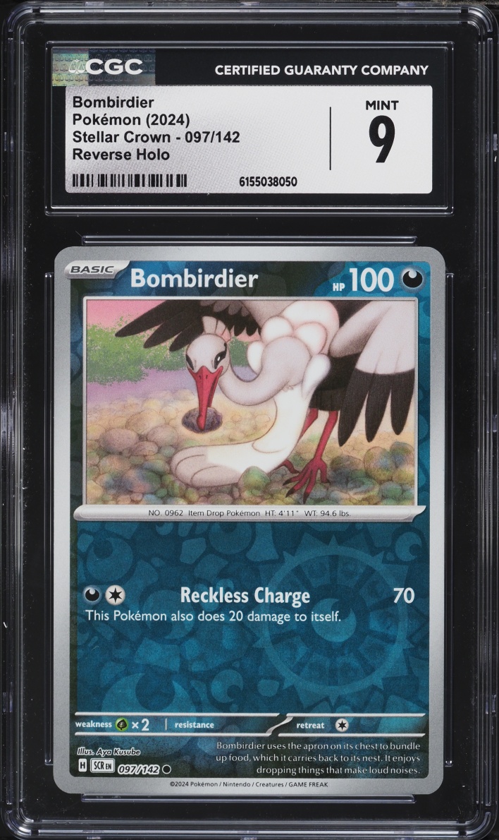 2024 Pokemon Scarlet & Violet Stellar Crown Reverse Holo Bombirdier #097 CGC 9 MINT