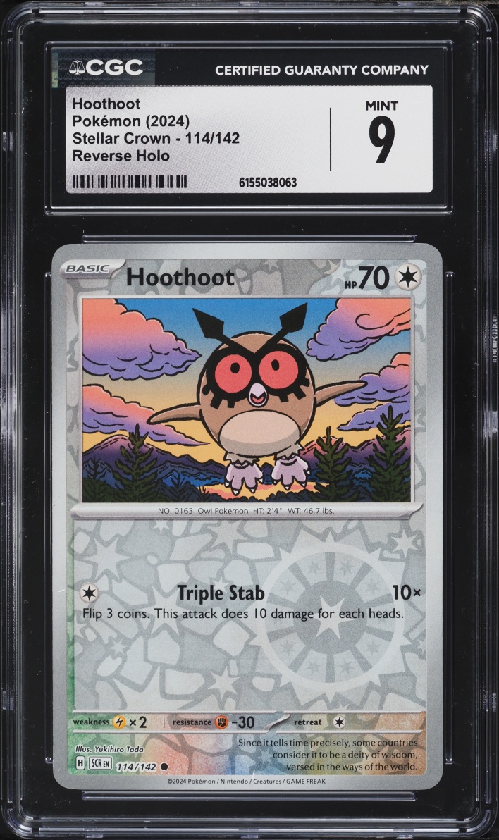 2024 Pokemon Scarlet & Violet Stellar Crown Reverse Holo Hoothoot #114 CGC 9 MINT