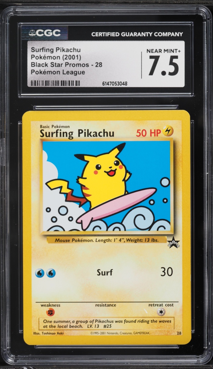 2001 Pokemon League Promo Surfing Pikachu #28 CGC 7.5 NRMT+