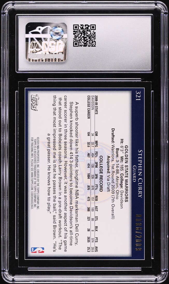 2009 Topps Gold Stephen Curry ROOKIE /2009 #321 CSG 8 NM-MT