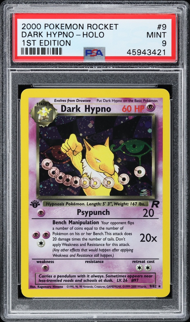 2000 Pokemon Team Rocket 1st Edition Holo Dark Hypno #9 PSA 9 MINT