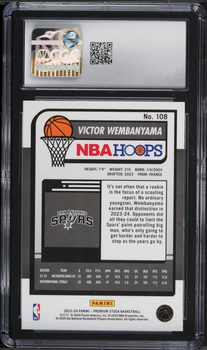 2023 Hoops Premium Stock Victor Wembanyama ROOKIE #108 CGC 9 MINT