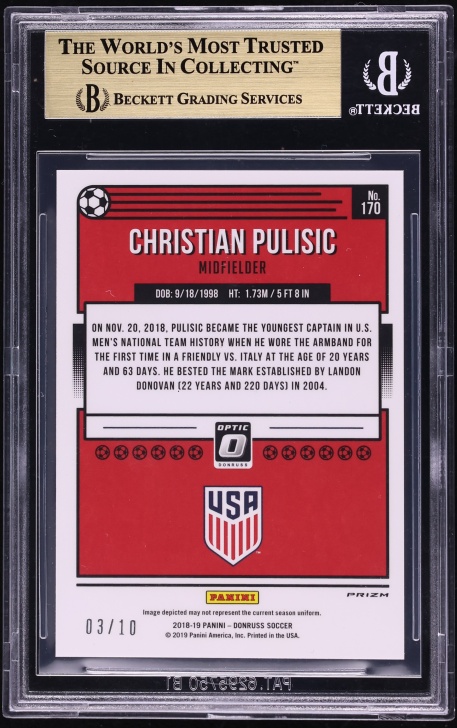 2018 Donruss Optic Gold Christian Pulisic /10 #170 BGS 9.5 GEM MINT