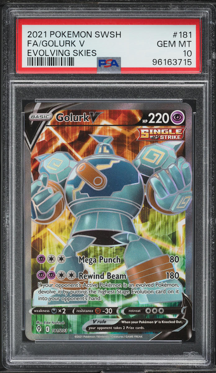 2021 Pokemon SWSH Evolving Skies Full Art Golurk V #181 PSA 10 GEM MINT