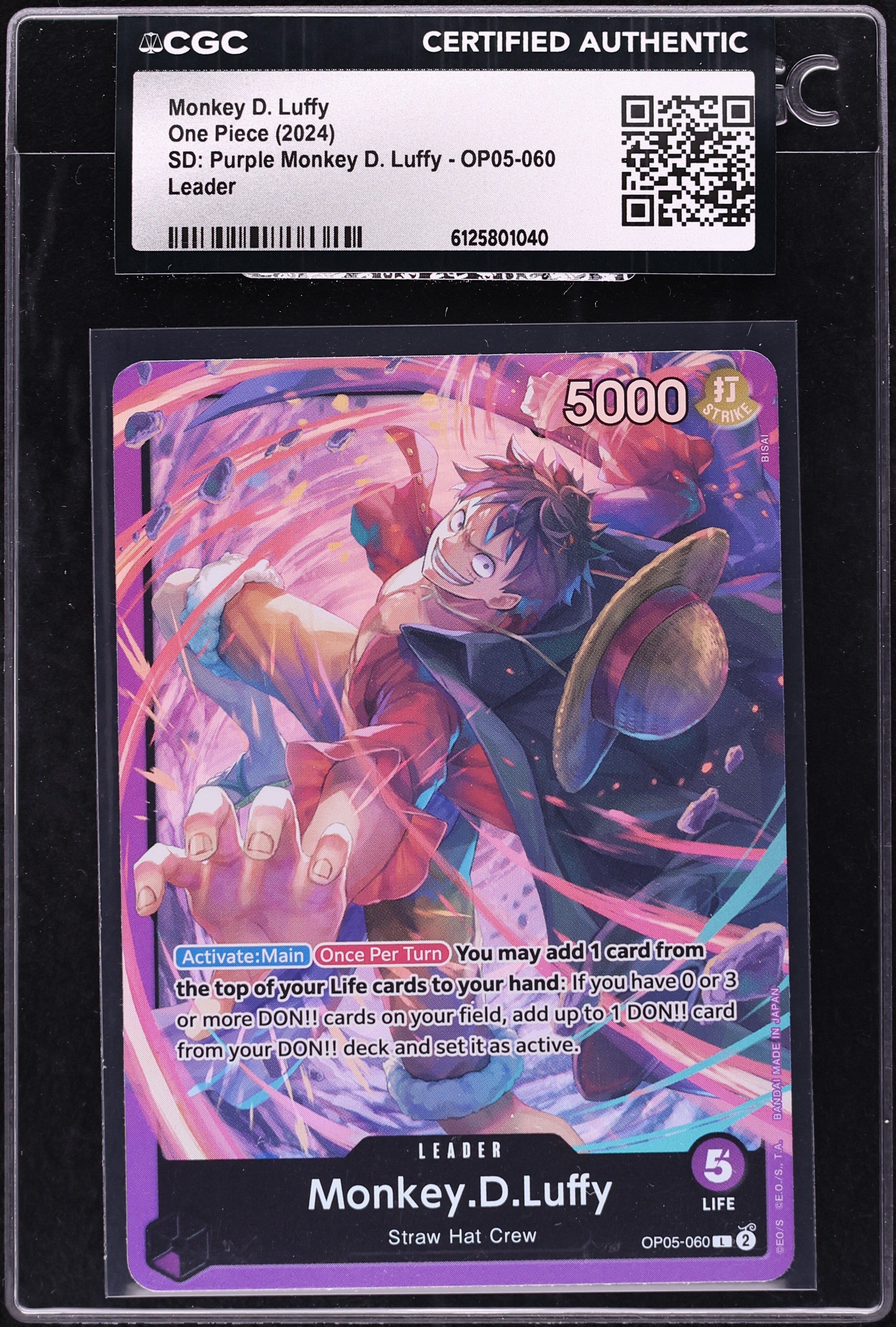 2024 One Piece Starter Deck Purple Leader Monkey D. Luffy #OP05-060 CGC AUTH