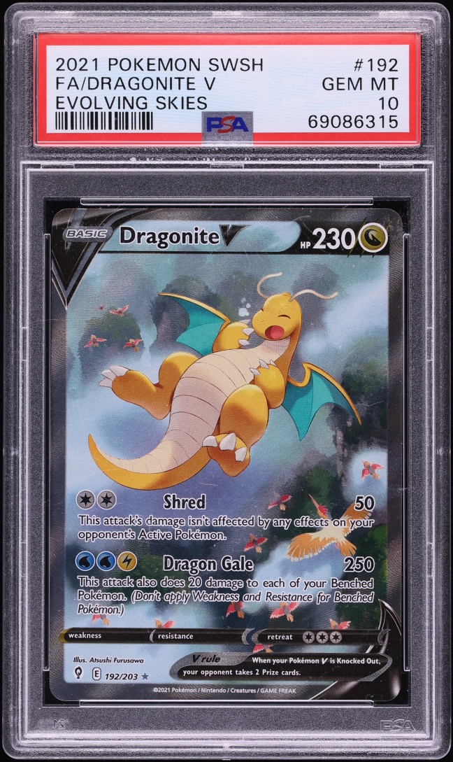 2021 Pokemon Sword & Shield Evolving Skies Full Art Dragonite V #192 PSA 10 GEM MINT