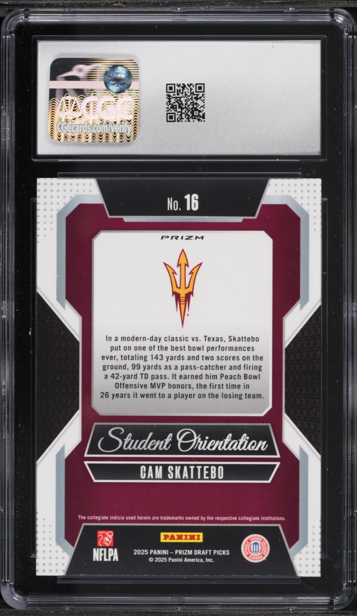 2025 Panini Prizm Draft Picks Student Orientation Gold Ice Cam Skattebo ROOKIE #16 CGC 9 MINT