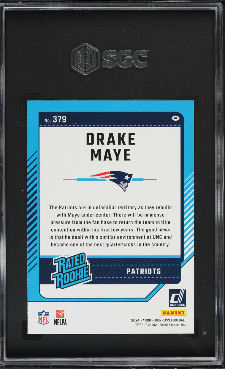 2024 Donruss Football Drake Maye ROOKIE #379 SGC 10 GEM MINT