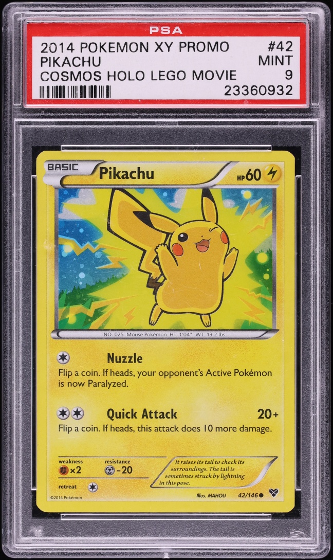 2014 Pokemon XY Promo Lego Movie Exclusive Cosmos Holo Pikachu #42 PSA 9 MINT