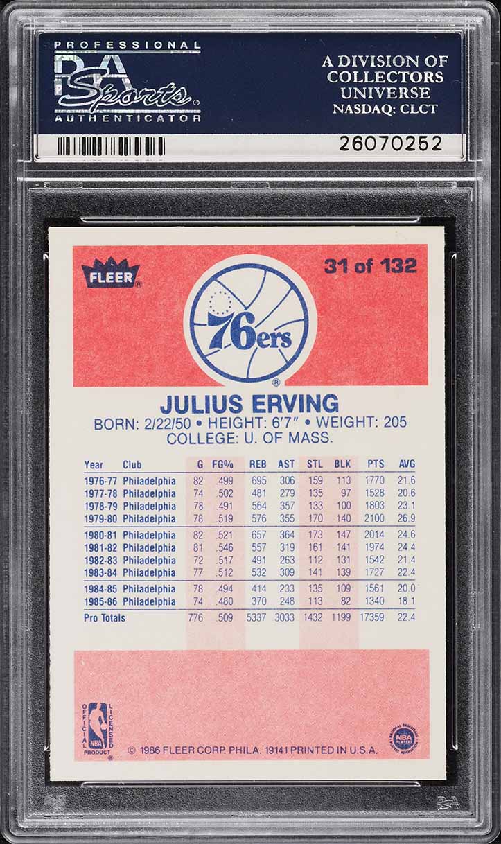 1986 Fleer Basketball Julius Erving #31 PSA 10 GEM MINT