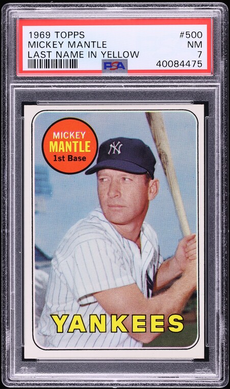 1969 Topps Mickey Mantle LAST NAME IN YELLOW #500 PSA 7 NRMT on ...