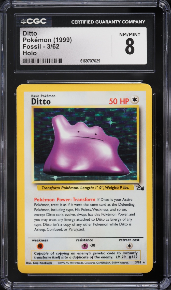 1999 Pokemon Fossil Holo Ditto #3 CGC 8 NM-MT
