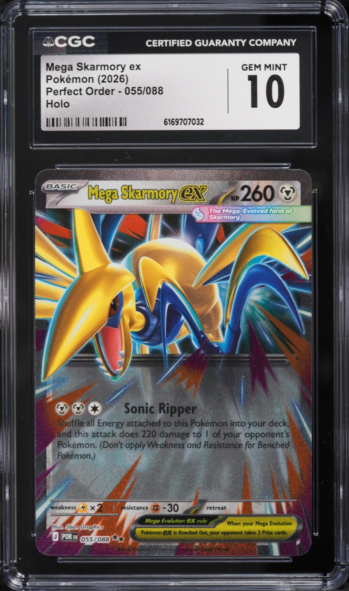 2026 Pokemon Mega Evolution Perfect Order Holo Mega Skarmory Ex #55 CGC 10 GEM MINT