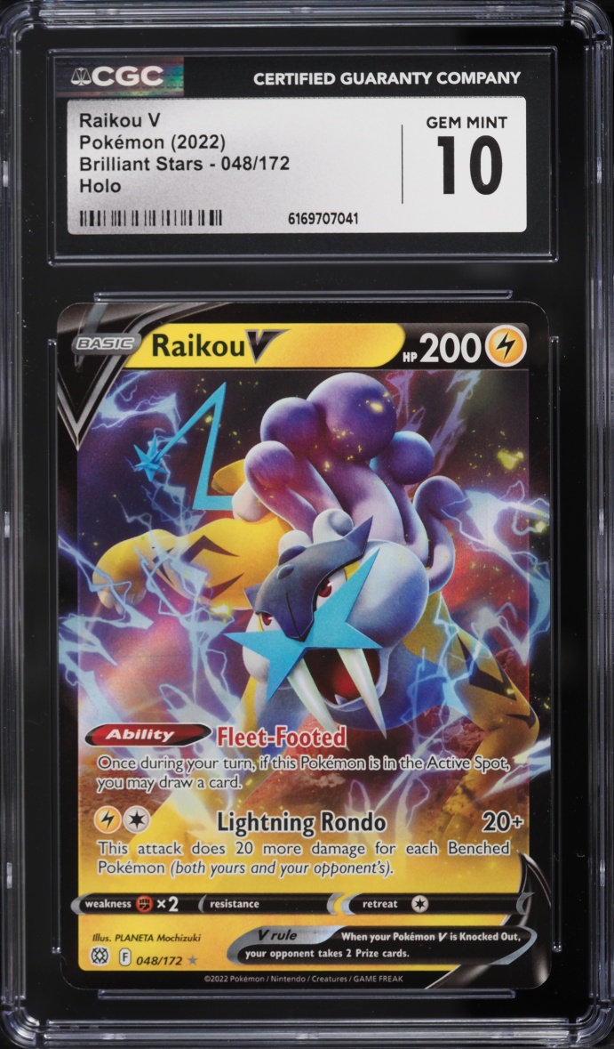 2022 Pokemon Sword & Shield Brilliant Stars Holo Raikou V #48 CGC 10 GEM MINT