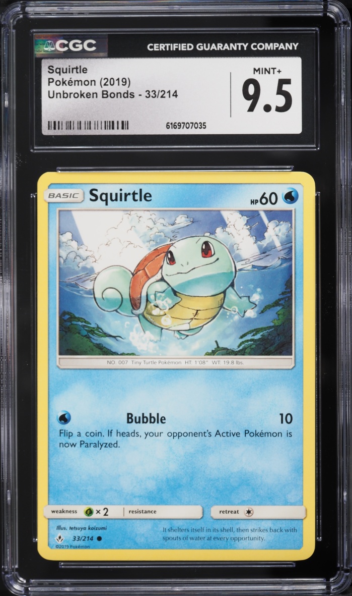 2019 Pokemon Sun & Moon Unbroken Bonds Squirtle #33 CGC 9.5 MINT+