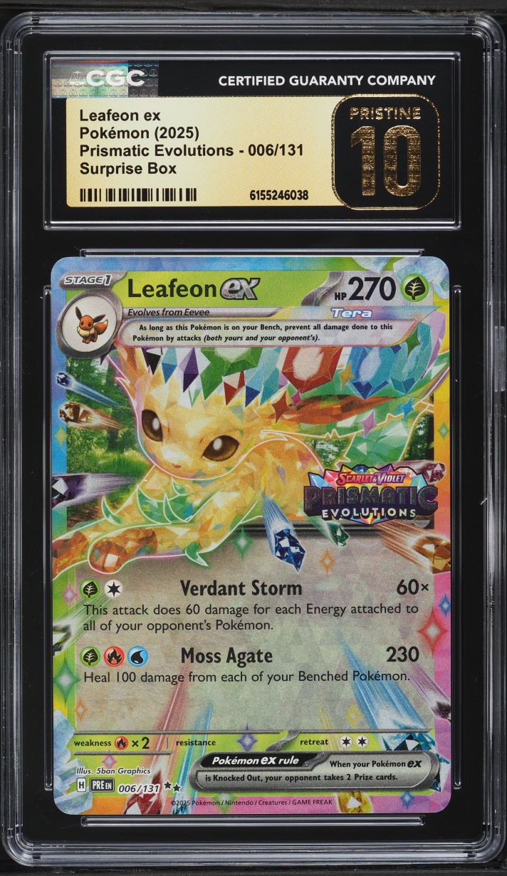2025 Pokemon Scarlet & Violet Prismatic Evolutions Surprise Box Leafeon Ex #6 CGC 10 PRISTINE