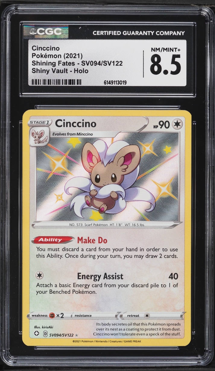 2021 Pokemon Sword & Shield Shining Fates Shiny Vault Holo Cinccino #SV094 CGC 8.5 NM-MT+