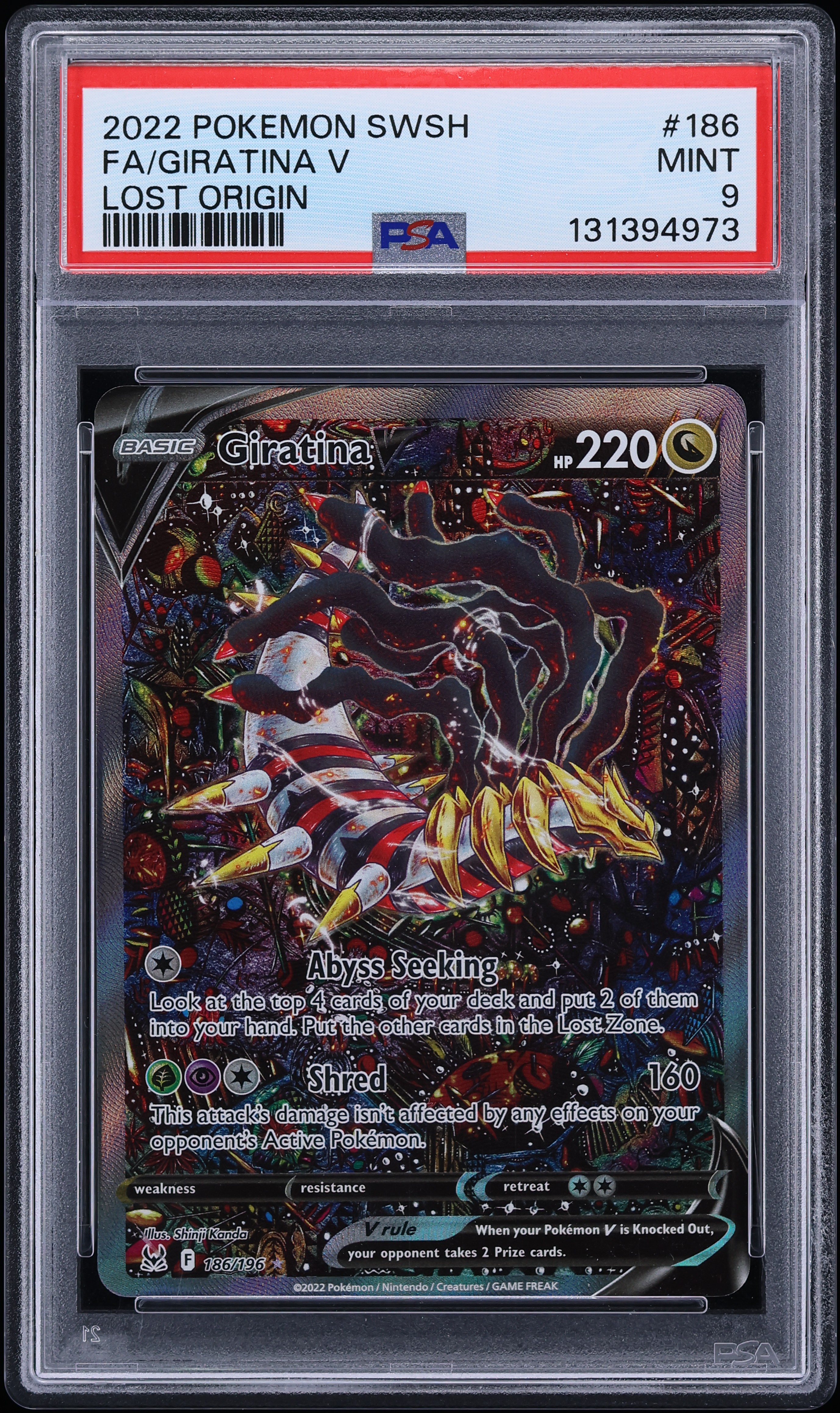 2022 Pokemon Sword & Shield Lost Origin Full Art Giratina V #186 PSA 9 MINT