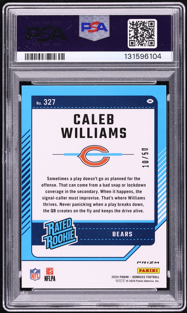 2024 Donruss Optic Preview Purple Prizm Caleb Williams ROOKIE /50 #327 PSA 10 GEM MINT