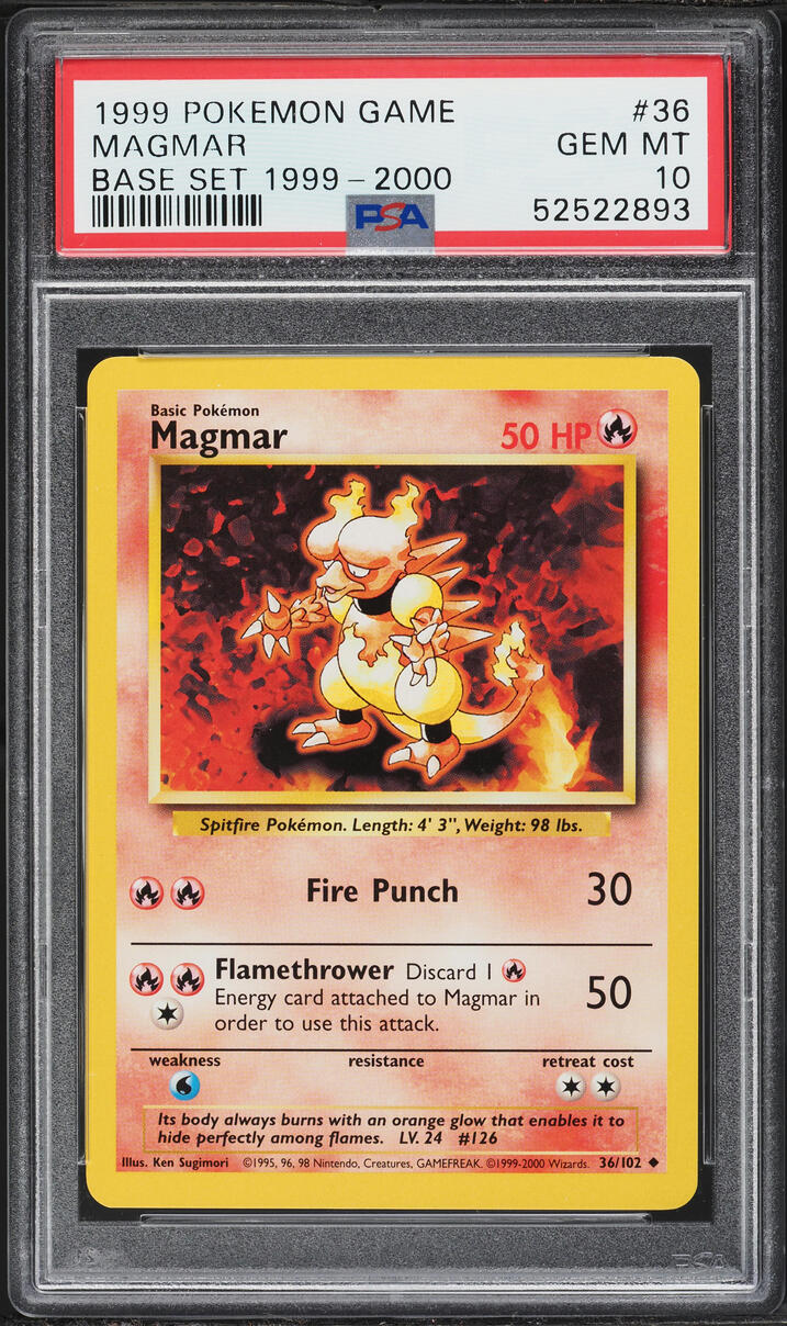 1999-2000 Pokemon Base Set Magmar #36 PSA 10 GEM MINT