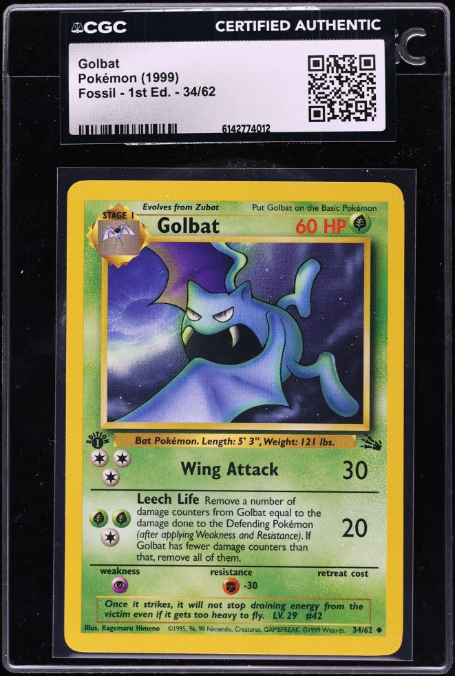 1999 Pokemon Fossil 1st Edition Golbat #34 CGC AUTH