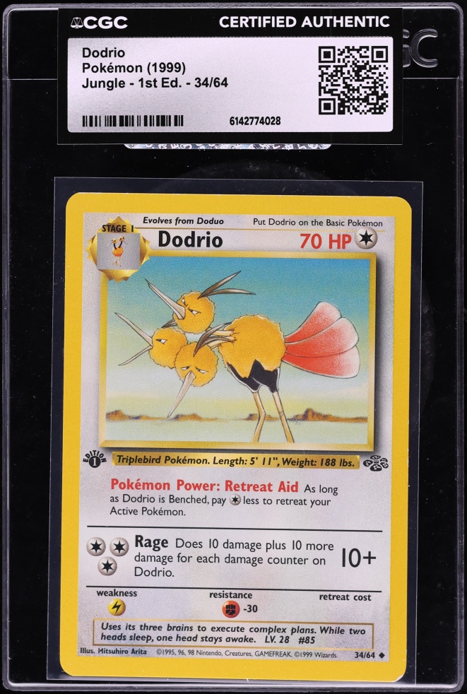 1999 Pokemon Jungle 1st Edition Dodrio #34 CGC AUTH