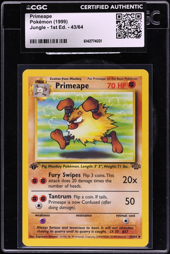 1999 Pokemon Jungle 1st Edition Primeape #43 CGC AUTH