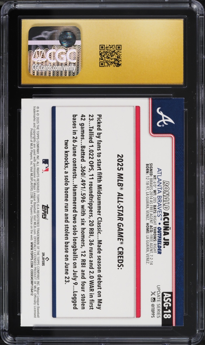 2025 Topps Update All-Star Game Ronald Acuna Jr. #ASG-18 CGC 10 PRISTINE