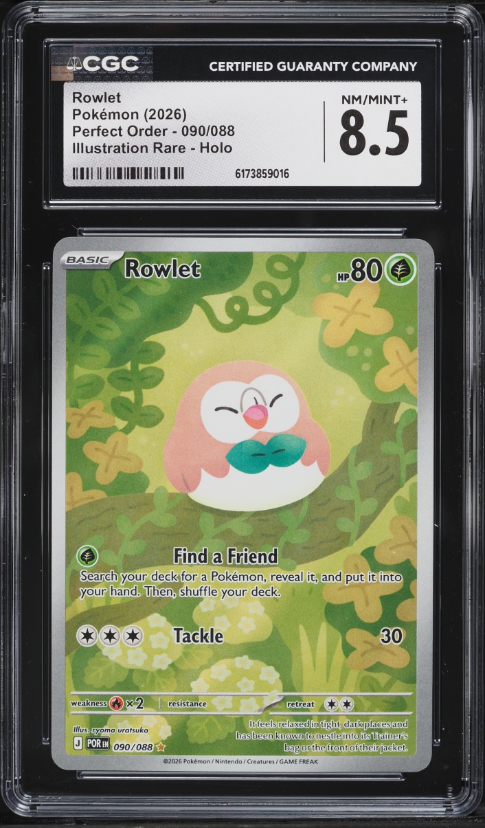 2026 Pokemon Mega Evolution Perfect Order IR Rowlet #90 CGC 8.5 NM-MT+