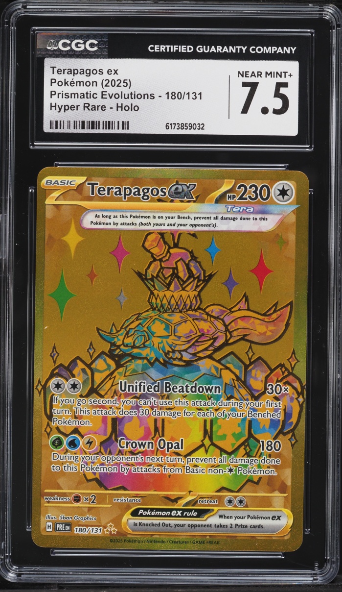 2025 Pokemon Scarlet & Violet Prismatic Evolutions Gold Rare Terapagos EX #180 CGC 7.5 NRMT+