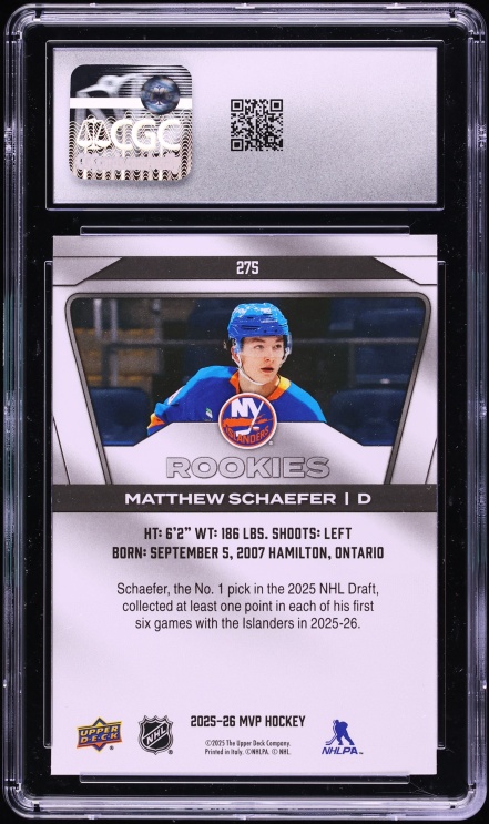 2025 Upper Deck MVP Silver Collection Matthew Schaefer ROOKIE #275 CGC 9 MINT
